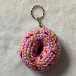 Crochet Pink Donut Keychain with Colorful Sprinkles